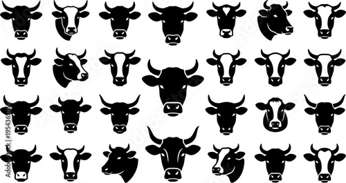 domestic cattle head drawing. sheep chicken pig cow goat engraving black and white monochrome, stroke sketch pencil ink agriculture farm animal husbandry vector illustration