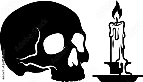 A sketchy style icon of skull candle tattoo

