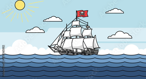 Vintage Sailing Ship on Ocean Waves.