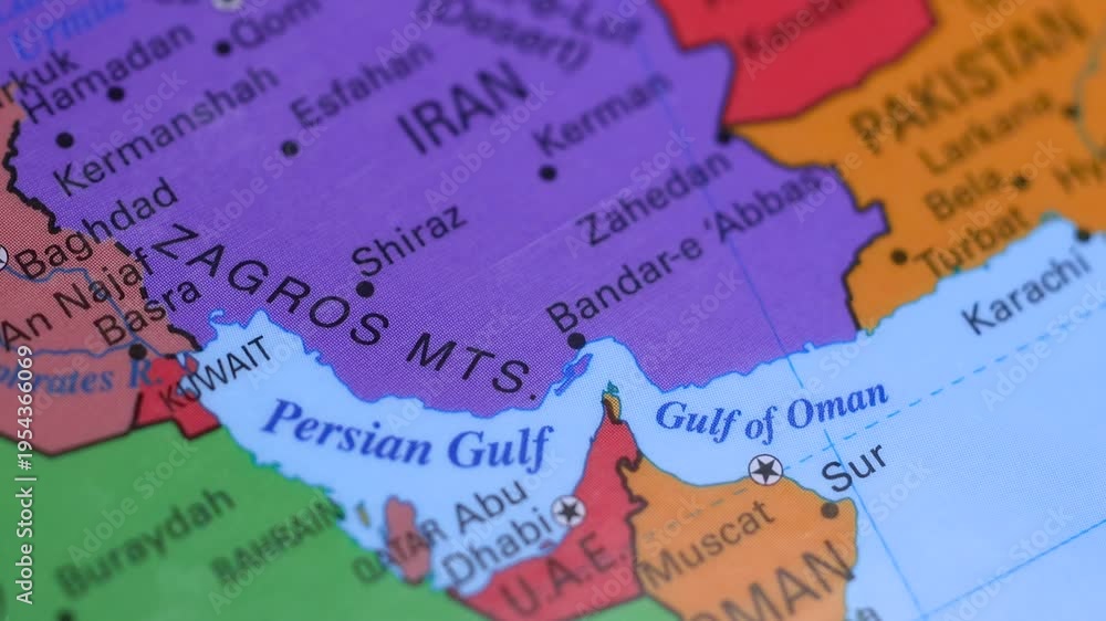 Concept of Persian Gulf and Hormuz strait conflict and tension on a ...