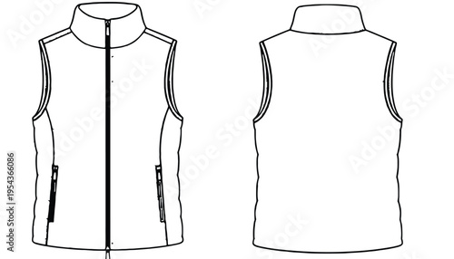 Vest puffer illustration with front and back view in vector format