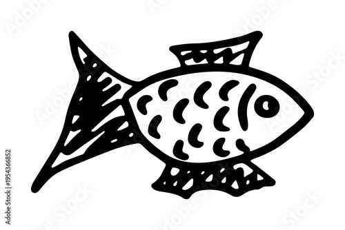 Hand drawn happy funny cute fish Adorable friendly kawaii tropical fish Underwater world sea life ocean Fishing seafood For design, kids print, kids books, nursery decor, coloring pages, logo