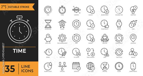 Time outline icon set. Editable stroke. Vector illustration