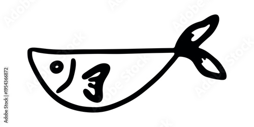 Hand drawn happy funny cute fish Adorable friendly kawaii tropical fish Underwater world sea life ocean Fishing seafood For design, kids print, kids books, nursery decor, coloring pages, logo