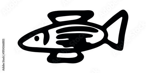 Hand drawn happy funny cute fish Adorable friendly kawaii tropical fish Underwater world sea life ocean Fishing seafood For design, kids print, kids books, nursery decor, coloring pages, logo