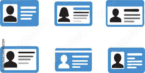 Identity Card and ID Badge with Lanyard Silhouette Icons on Transparent Background