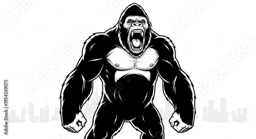Fierce Gorilla Illustration - Powerful Primate with Open Mouth.