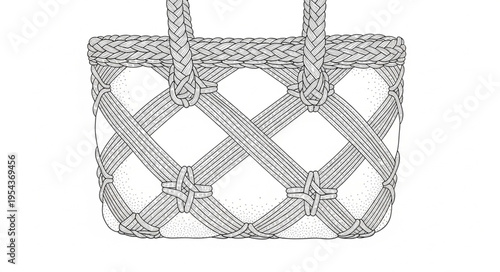 Hand-drawn woven tote bag illustration with intricate details.