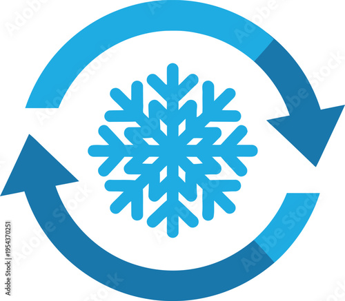 Blue Snowflake and Circular Arrows Icon Vector for Cooling and HVAC Systems