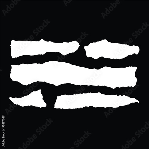 Irregular Torn White Paper Strip with Organic Ripped Edges on Black Background