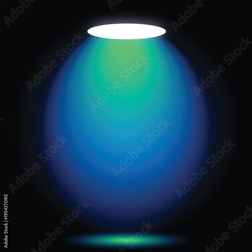 Vibrant spotlight shining bright in dark space