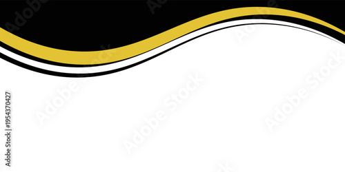 Sleek abstract wave background featuring flowing yellow and black curved bands on a white canvas, ideal for business, marketing, web headers, presentations,