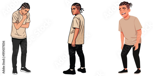 Young Man With Dreadlocks Showing Different Emotions And Poses