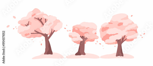 Spring cherry blossom trees set