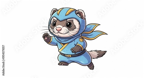 Ferret in anime cosplay gear with playful mood illustrated as cartoon style