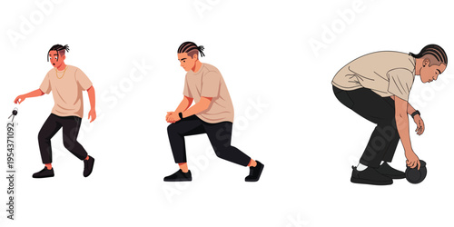 Man engaged in a series of actions, demonstrating dynamic movement and active participation