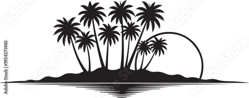 Black silhouette of tropical island with palm trees vector