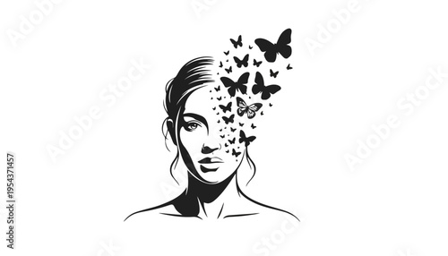 A woman silhouette illustration with butterflies coming out of her head