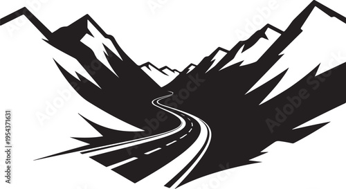 Vector mountain road landscape silhouette