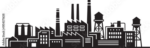 Industrial city skyline vector illustration, black silhouette