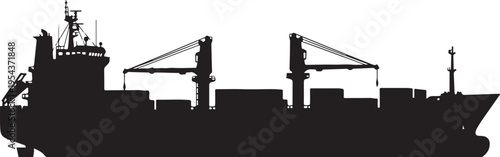 Vector silhouette of a cargo ship with containers