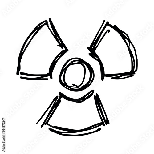 Hand drawn radiation sign Nuclear radiation hazard symbol Radioactive danger warning sign clipart in doodle style Nuclear safety Radioactive waste Single element for print, web, design, decor