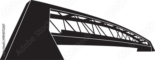 Black steel bridge, metal truss structure, industrial architecture, vector graphic