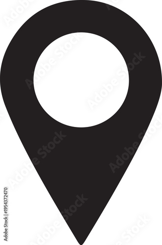 Black map pin icon, location marker symbol, navigation pointer, GPS location vector