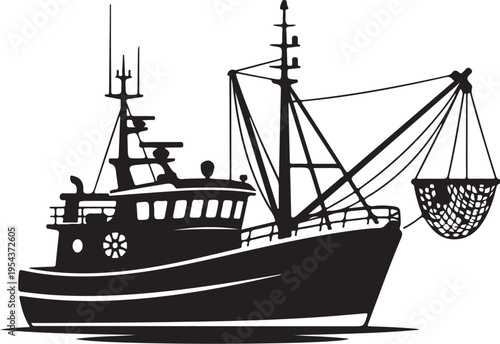 Black silhouette of a fishing boat vector