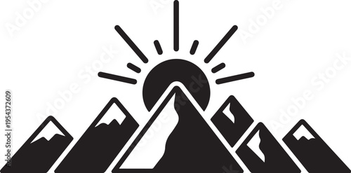 Black mountain landscape vector icon with sunrise