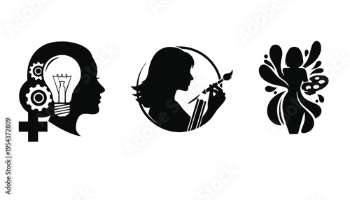 A woman icon silhouette vector illustration set for creative concepts