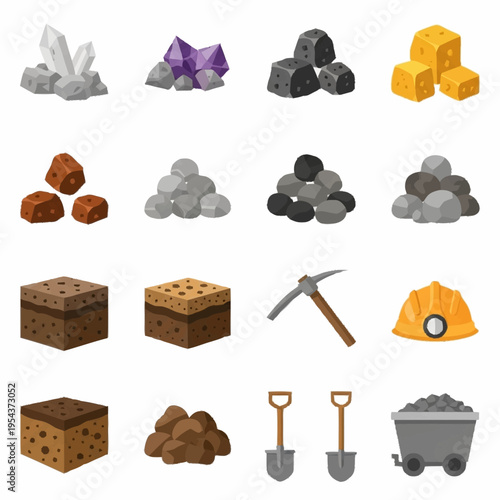 Collection of Mining Resources and Tools Icons.