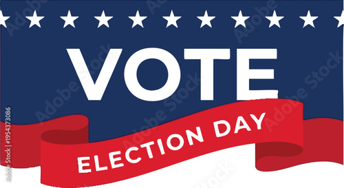 3D curved ribbon Vote Election Day graphic on white