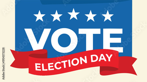 Election Day vote emblem with soft shadows and red ribbon