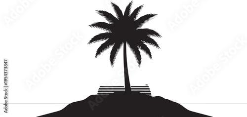Black palm tree island vector silhouette