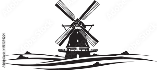 Black windmill icon vector illustration