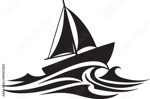 Black sailboat vector icon on white background