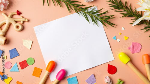 Wallpaper Mural Flat lay of craft supplies and blank paper for creativity Torontodigital.ca