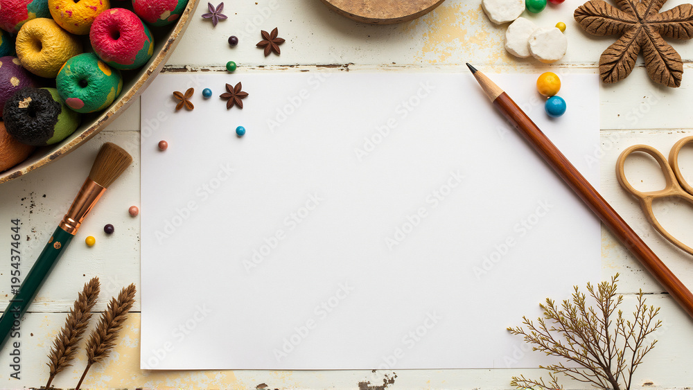 custom made wallpaper toronto digitalCreative flat lay with blank paper, colorful craft supplies, and copy space