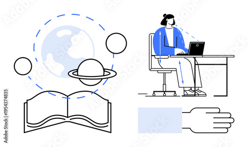 Education concept. Education with digital tools and global knowledge sharing. Education enhances online learning and interactive studies. For e-learning, teaching, innovation, technology