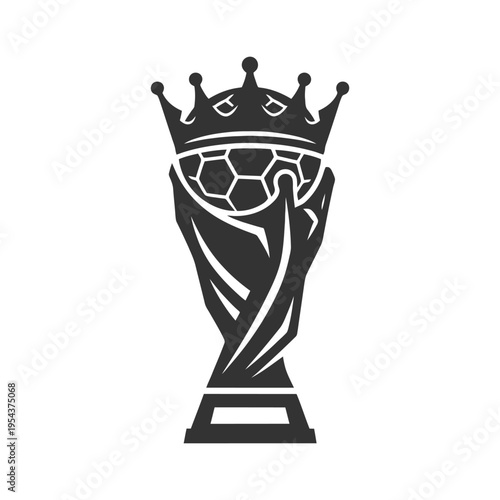 Soccer trophy silhouette with crown for football championship winner award and tournament.