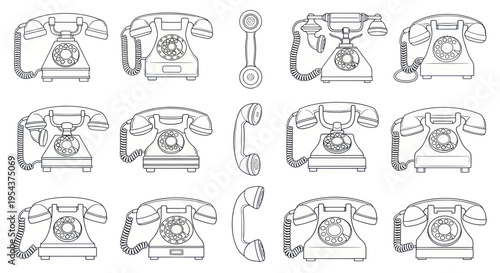 Retro Rotary Phone Collection Vector Icons