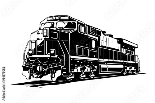 Solid black and white vector illustration of a generic freight locomotive