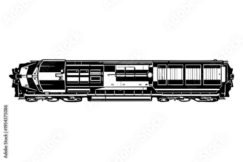 Top-down orthographic view of a freight locomotive showing cab placement