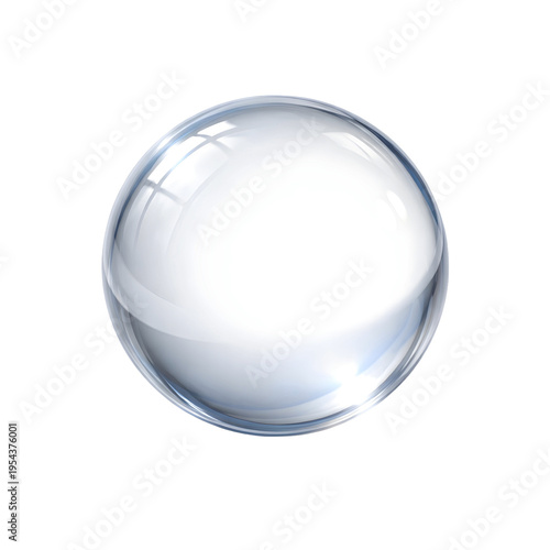 Transparent Glass Sphere Isolated on White Background – Clear Crystal Ball Reflection