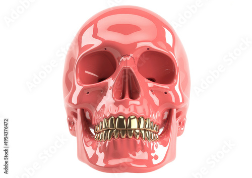 Pink skull with gold teeth human