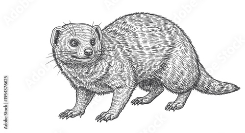 Detailed Sketch of a Mongoose Animal