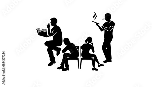 People silhouette illustration of four friends in different poses