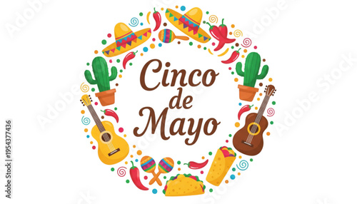 Cinco de Mayo Fiesta Wreath Festive Mexican Celebration Background for Marketing Promotions and Party Invitations