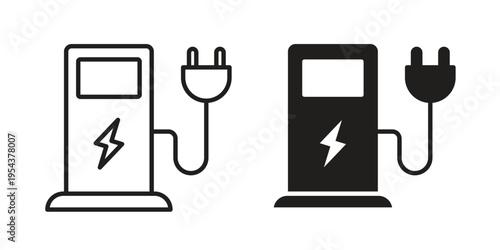Charging station icon. Vector linear icons. Editable stroke vector illustration